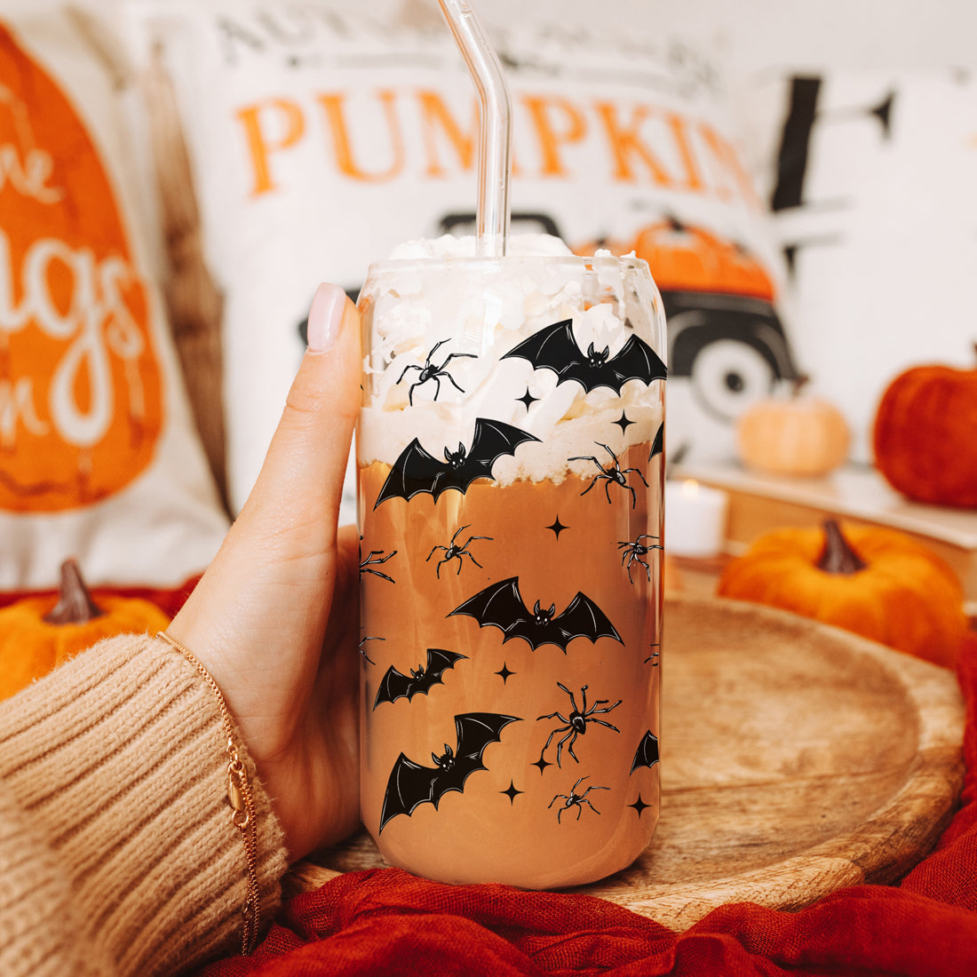 bat pattern coffee tumbler
spooky home decor glass
halloween drink station set
bat spider halloween gift
spooky mom life tumbler