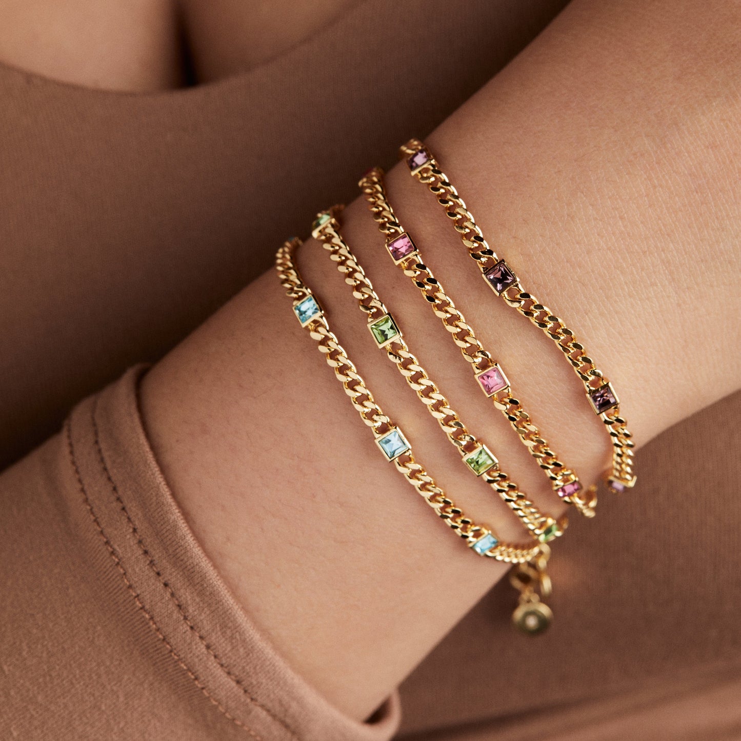 October Birthstone Rose Curb Chain Bracelet
