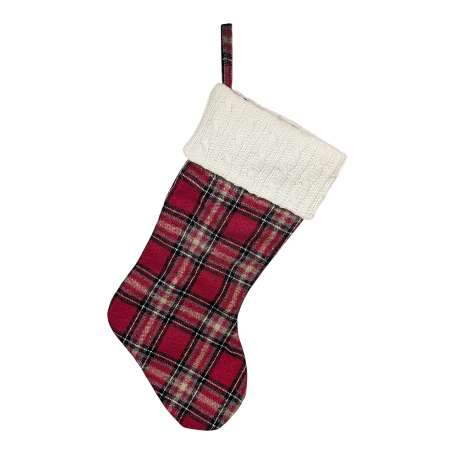 Burgundy & Cream Plaid Holiday Stocking