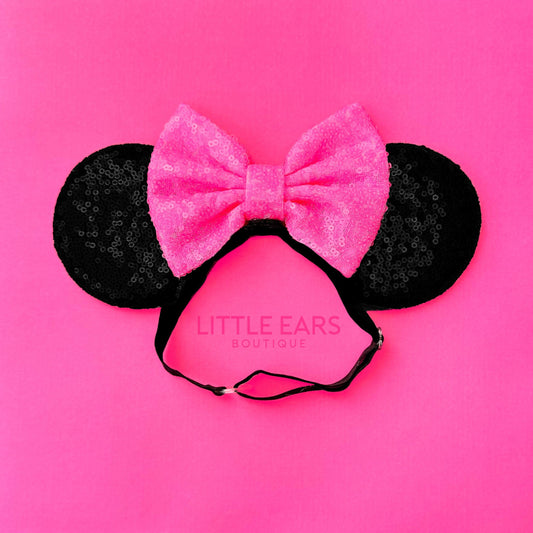 Black & Hot Pink Elastic Mickey Ears