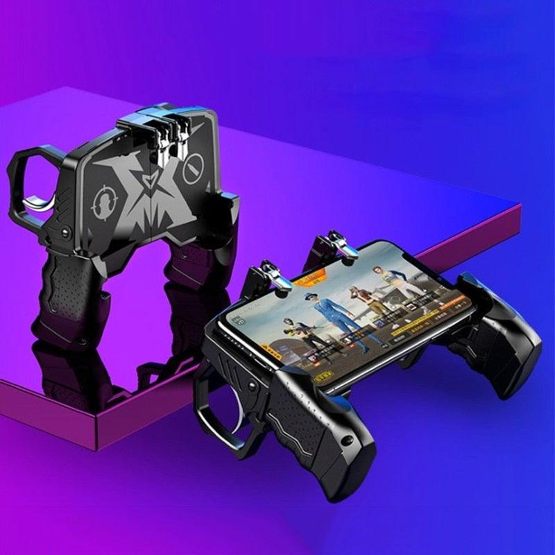 Black Metal Joystick Trigger Shooting Gamepad Portable Controller Compatible With Smartphone Gaming Mobile Phone Holder