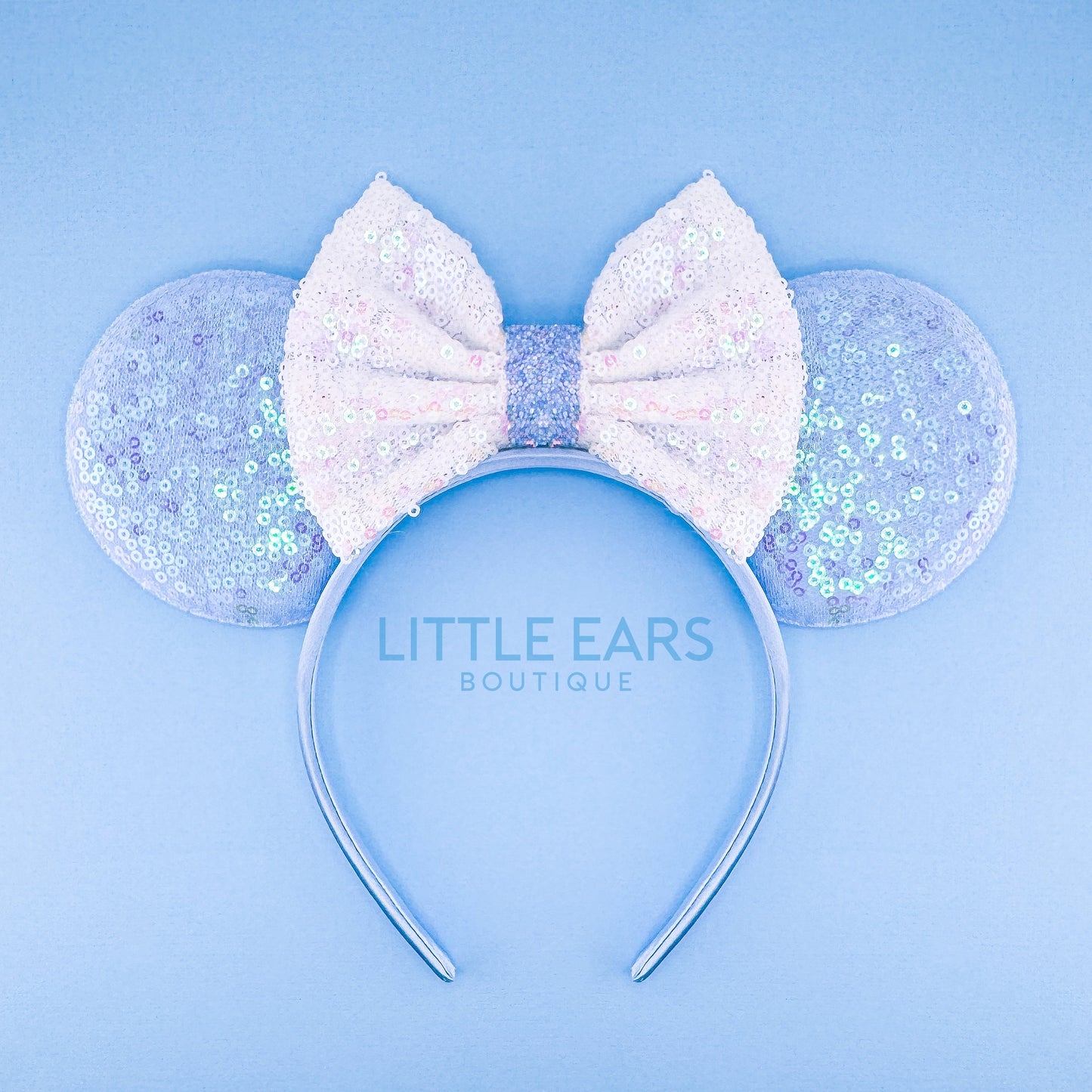 Blue & White Bow Iridescent Mickey Ears