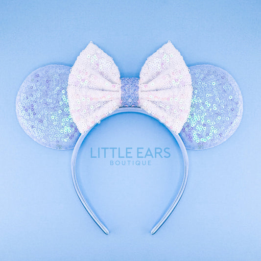 Blue & White Bow Iridescent Mickey Ears