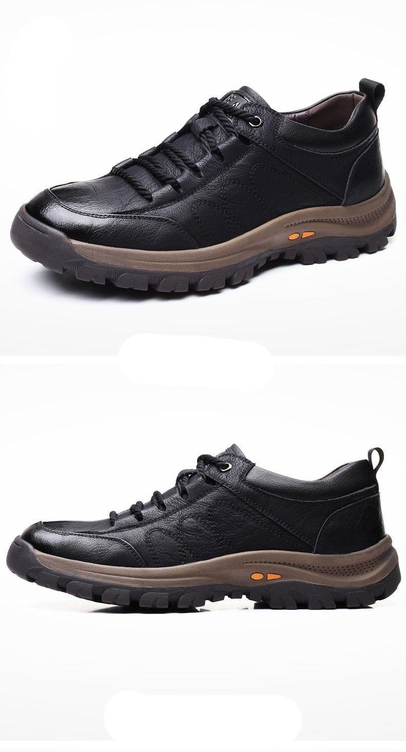 Business Black Leather Mens Casual Shoes Spring Lace-up Platform Travel Shoes Wear-Resistant Shoes Elegant Style Men's Shoes Flat Round Toe Fashion Dress Shoes For Men