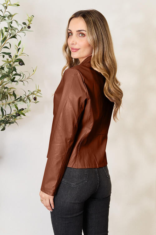 Women Classic Neck Zip-Up Jacket For Everyday Wear Elegant Girls Jacket
