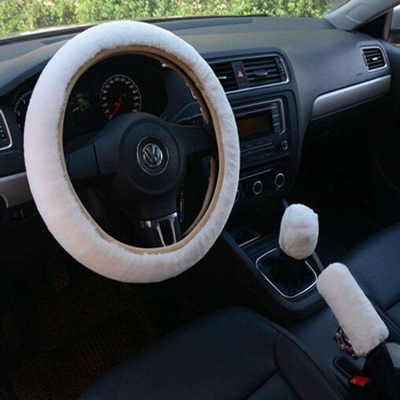 Car Steering Wheel Elastic Long Microfiber Plush Steering Wheel Cover Gearshift Handbrake Cover Protector Decoration Warm Super Thick Plush Collar Soft Car Steering Wheel Cover Decoration Warm Super Thick Plush Collar Soft Black Pink Women Man