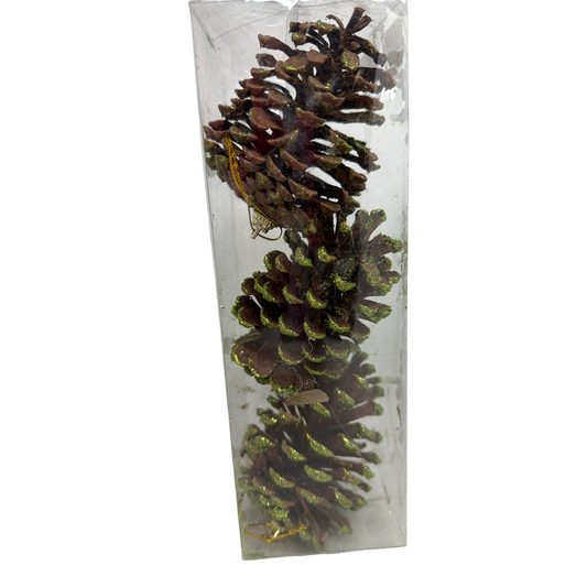 3 Count Glittered Natural Pinecone Ornament - Green