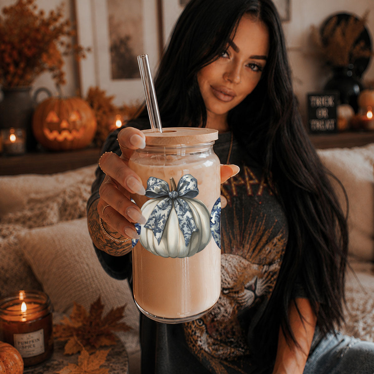 chinoiserie coffee station
fall home decor tumbler
blue white autumn glass
sophisticated fall set