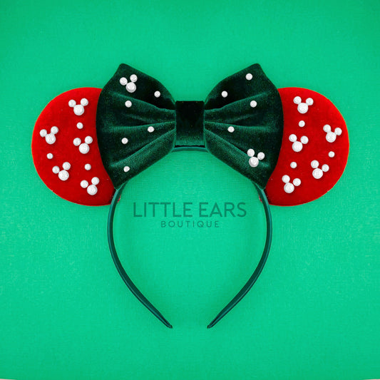 Christmas Velvet Pearls Mickey Ears