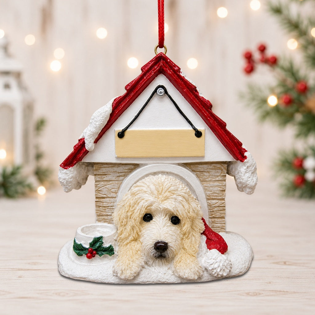 Ceramic Doghouse Ornament - Labradoodle Cream