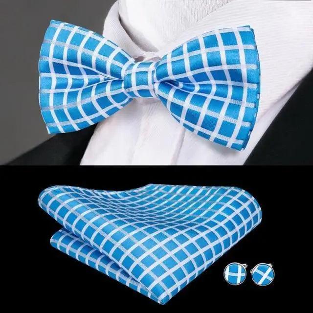Classic Green Bow Ties Men Silk Butterfly Tie  With Pocket Square And Cufflinks Set For Men Elegant Design Wedding Party Bowties Solid Color Gentleman Bow Tie And Pocket Square Cufflink Set