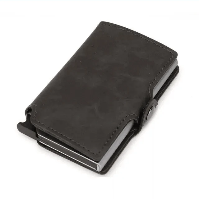 Classic Multifunction Automatic Aluminum Alloy Leather Credit Card Holder Retro New Pop-Up Card Ejector Business Wallets For Men
