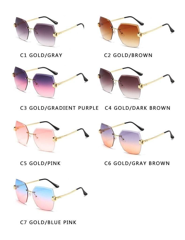 Classic Rimless Sunglasses Women Metal Frame Diamond Cutting Lens Sunglasses For Women New Fashion Black Color New Retro Sun Glasses For Women New Summer Style Sun glasses For Female Famous Style Frames