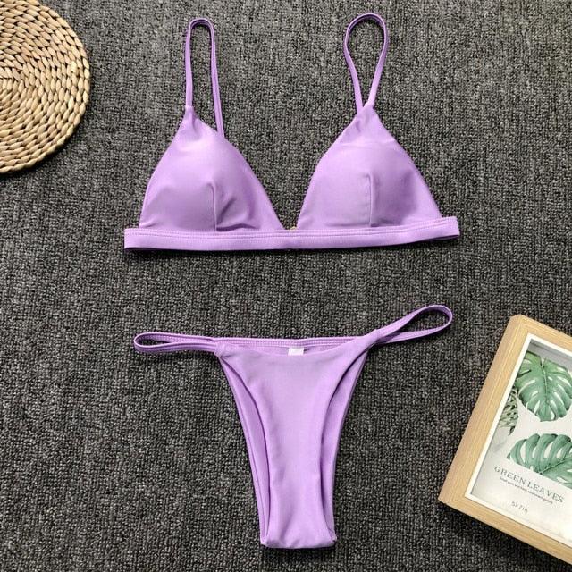 Colors Solid Bikini Set Push Up Swimwear Two Piece Swimsuit Swimwear Halter String Triangle Bikini Sets Women Swimsuit Low Waist Halter Two Pieces Bathing Suit