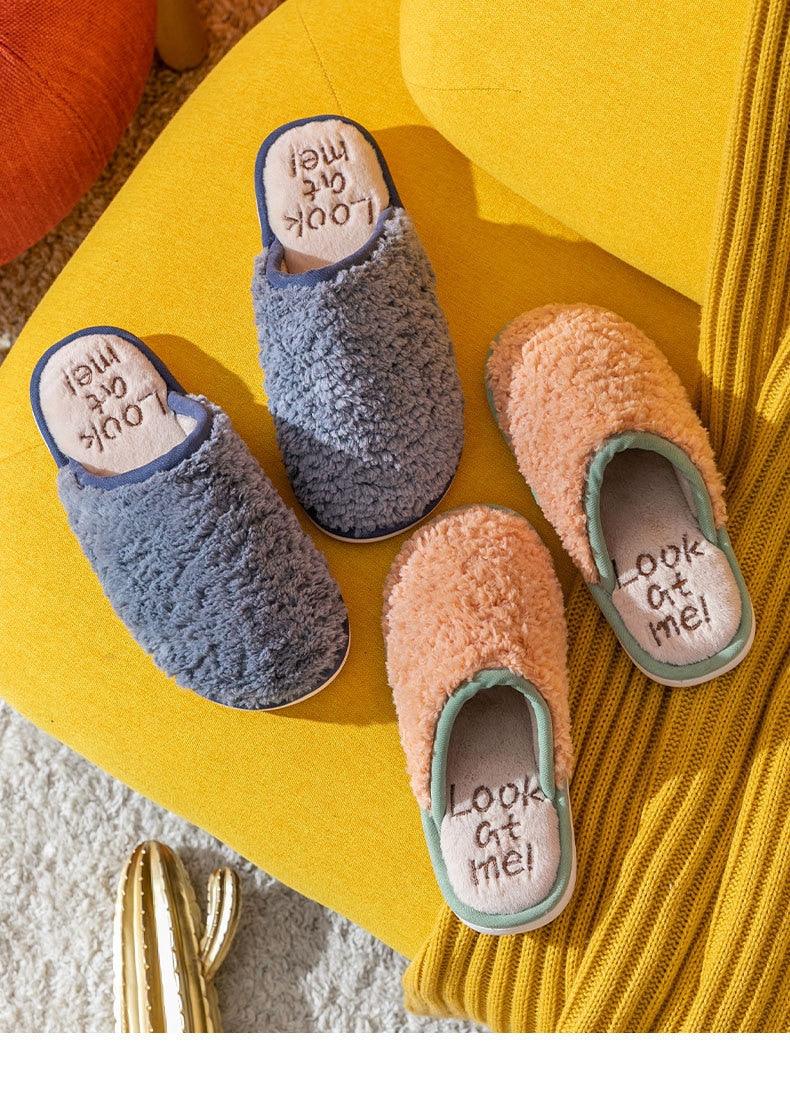 Comfortable Cotton Slippers Home Women Winter Indoor Non-Slip Warmth Shoes Couple Plush Slippers Unisex Men's And Women's House Slippers Indoor Memory Foam Cotton Slippers