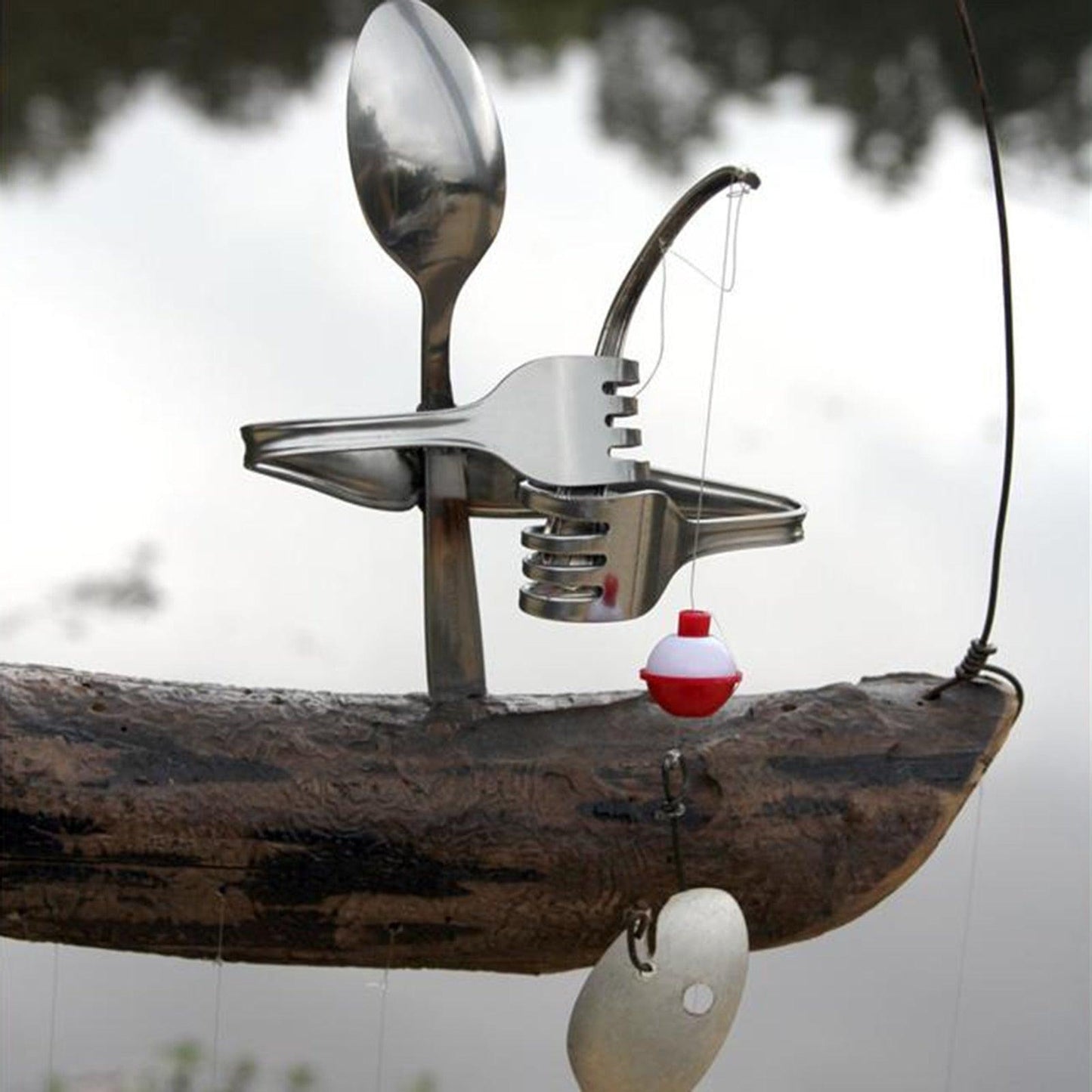 Creative Fishing Man Spoon Fish Sculptures Wind Chime Home Bedroom Painted Fish Mobile Tropical Fish Home Decor  Yard Garden Hanging Ornament Decoration