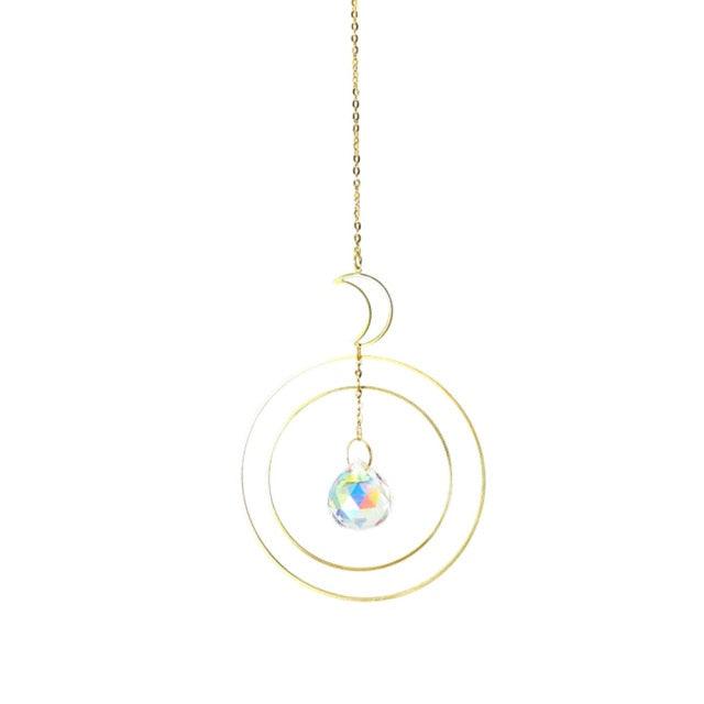 Crystal Wind Star Moon Pendant Handmade Sun Catcher Light Catcher Newly Designed Prism Crystal Colorful Light Prism Chandelier Glass Crystal Pendant Pearl Yarn Gift Handmade Garden Window Wedding Curtain Chandelier