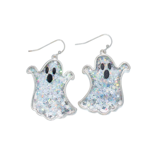 Silver Glitter Ghosts Earrings