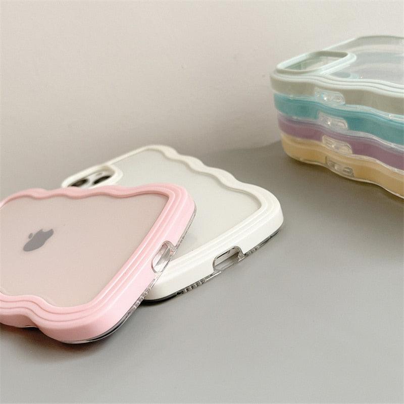 Cute Transparent Curly Wave Phone Case For iPhone 14Pro 13 12 11 Pro Max X XR XS Max Candy Color Shockproof Clear Hard  Cover Shockproof Popular Wavy Stylish Phone Case