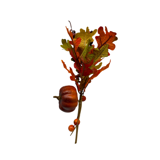 14 inch Faux Pumpkin Pick With Leaves and Berries