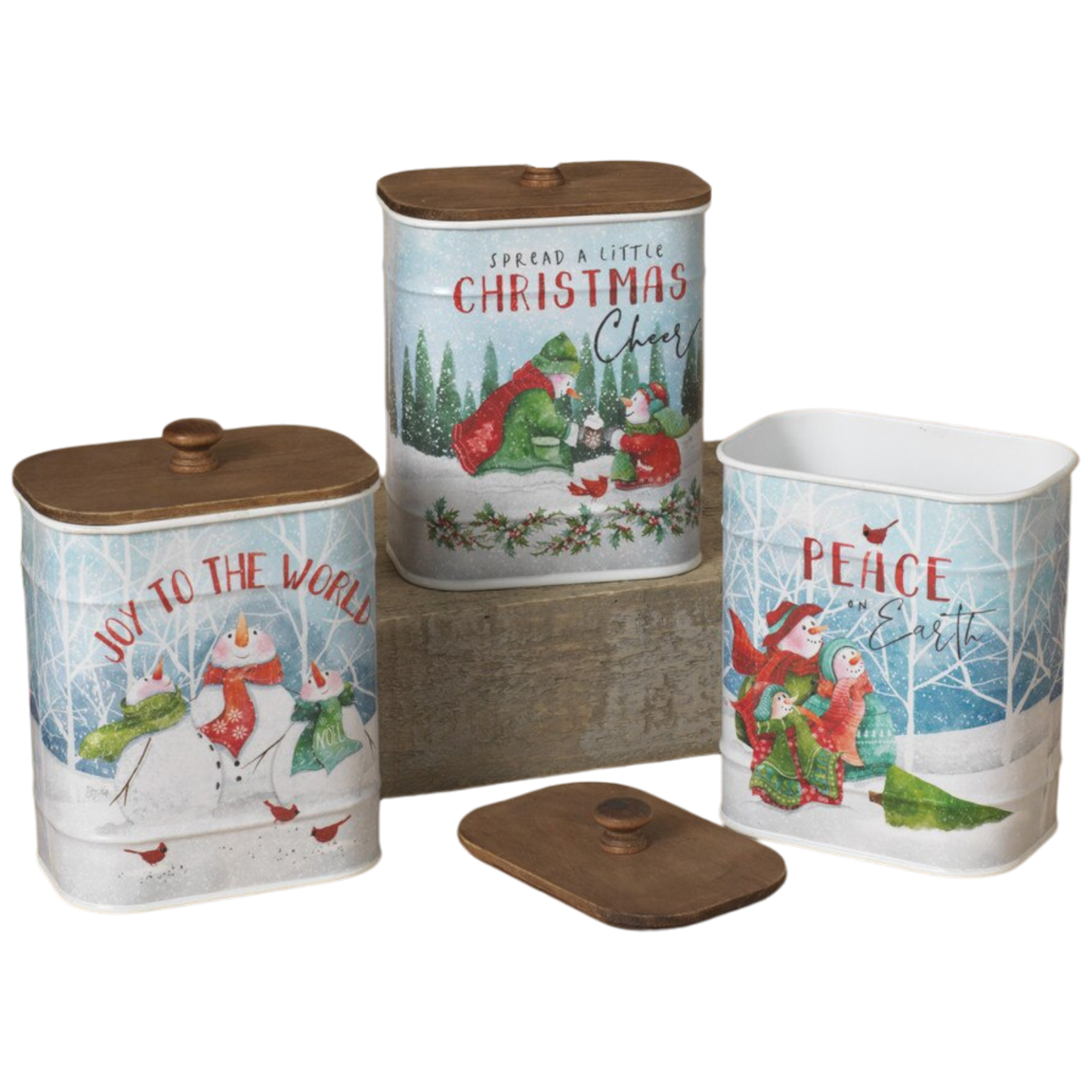 Snowman Canister with Wooden Lid -