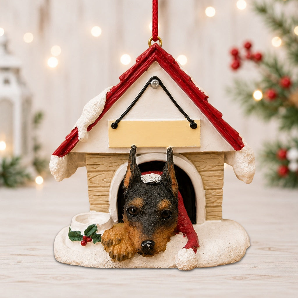 Ceramic Doghouse Ornament - Miniature Pinscher