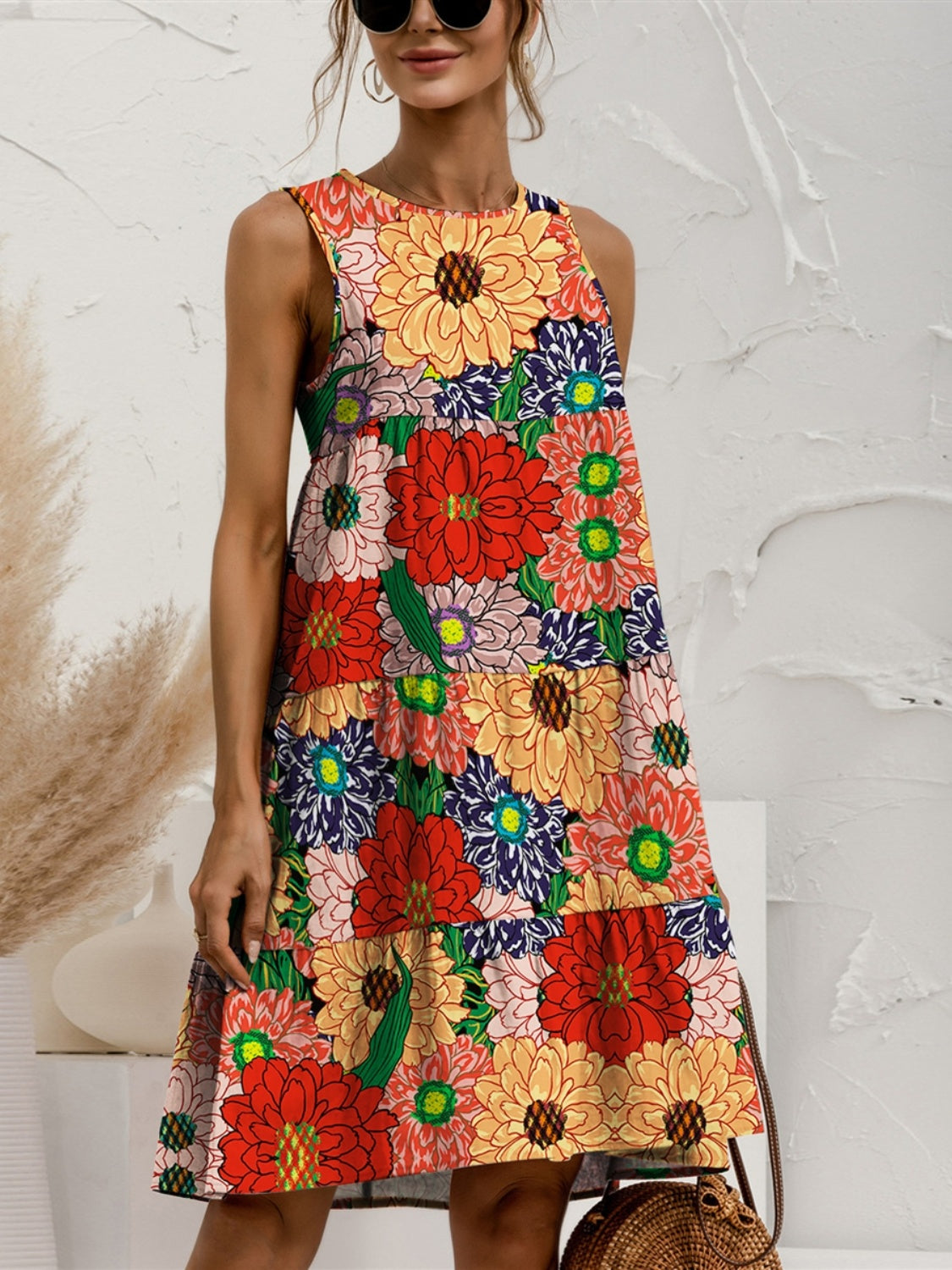 Charming Tiered Printed Round Neck Sleeveless Dress Trendy & Stylish Summer Dress for Women
