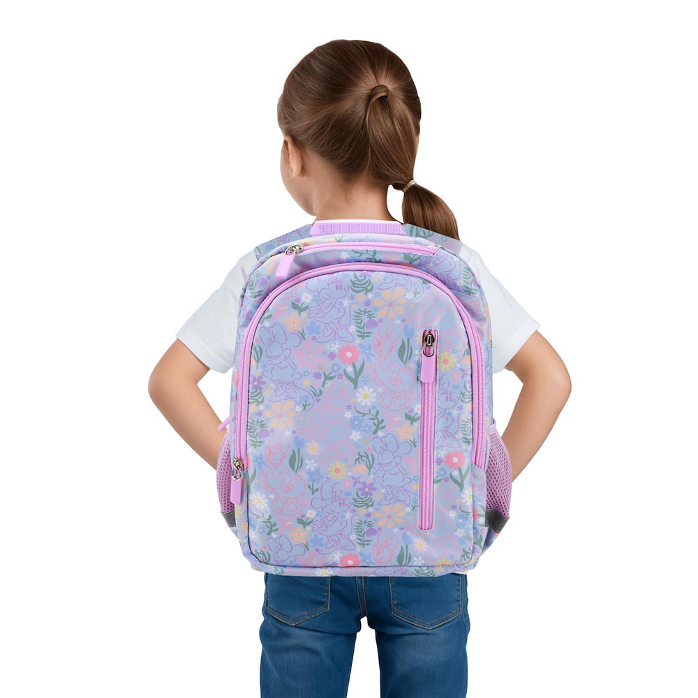 Disney Minnie Mouse Lilac Floral 14-inch Youth Backpack & Insulated Lunch Kit Set