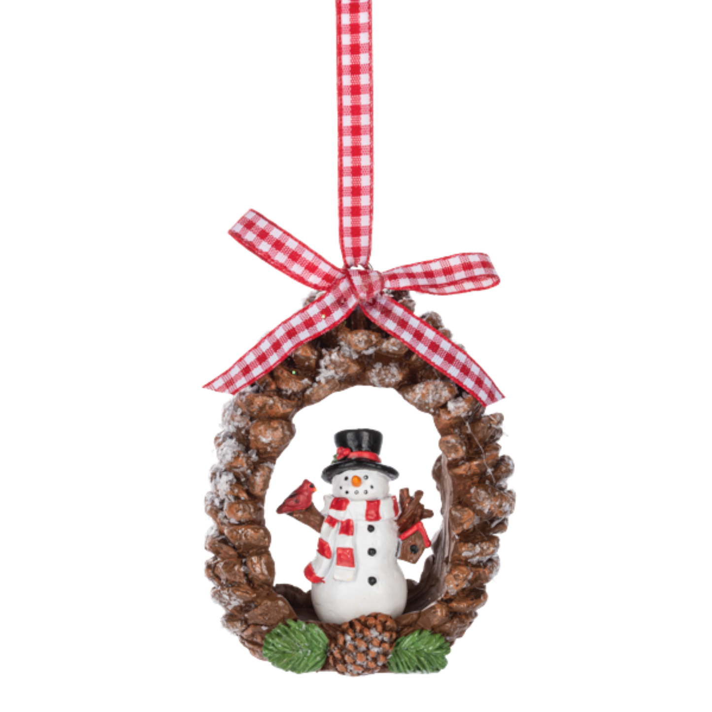 Cozy Woodland Snowman Pinecone Wreath Ornament