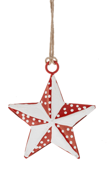 Mini Metal Star Ornament  - Red and White