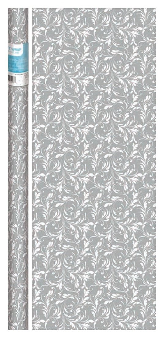 White on Grey Damask Print Gift Wrap