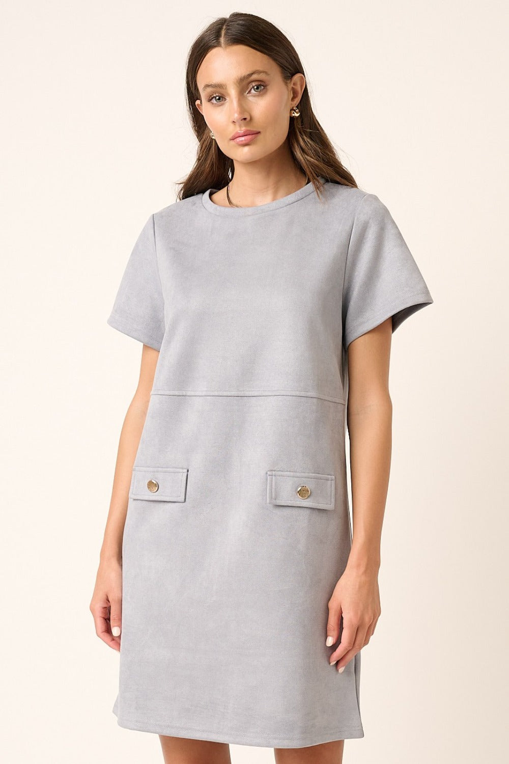 Suede Short Sleeve Mini Dress For Women – Soft Suede Dress, Casual Mini Dress, Short Sleeve Suede Dress, Basic Style Dress, Comfortable Suede Dress