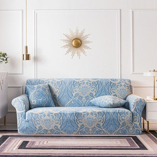 Elastic Plain Floral Printing  Sofa Cover Stretch for Living Room Couch Cover Chair Protector 1/2/3/4 Seater Printed Couch Cover for 3 Cushion Couch  Floral Pattern Sofa Cover with Separate Cushion Cover Pieces Stretch Sofa Slipcover