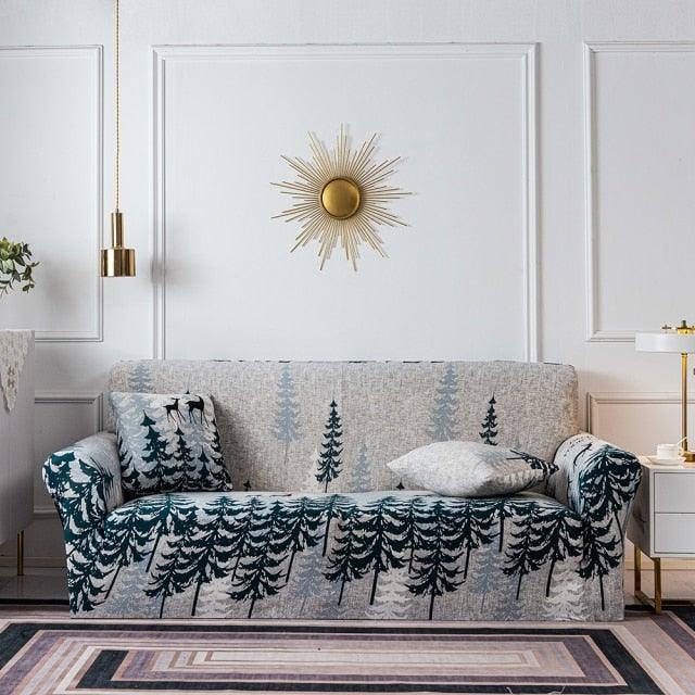 Elastic Plain Floral Printing  Sofa Cover Stretch for Living Room Couch Cover Chair Protector 1/2/3/4 Seater Printed Couch Cover for 3 Cushion Couch  Floral Pattern Sofa Cover with Separate Cushion Cover Pieces Stretch Sofa Slipcover