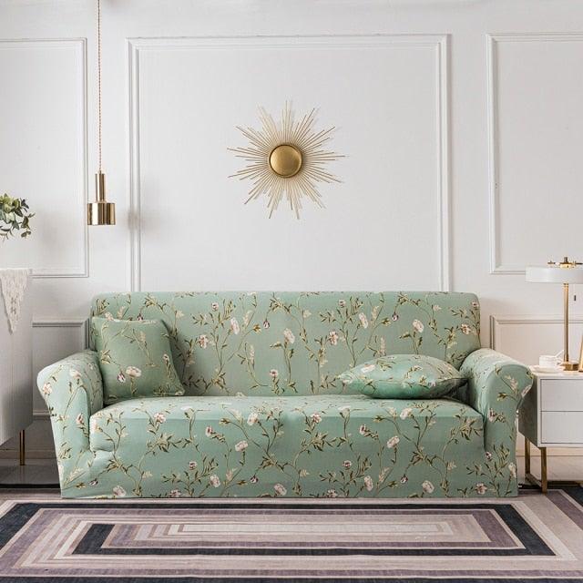 Elastic Plain Floral Printing  Sofa Cover Stretch for Living Room Couch Cover Chair Protector 1/2/3/4 Seater Printed Couch Cover for 3 Cushion Couch  Floral Pattern Sofa Cover with Separate Cushion Cover Pieces Stretch Sofa Slipcover