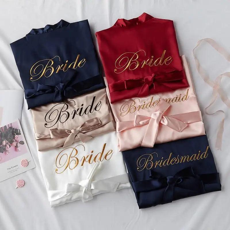 Elegant Wedding Bride Robe Lightweight Short Silk Sleepwear Women Indoor Bathrobes