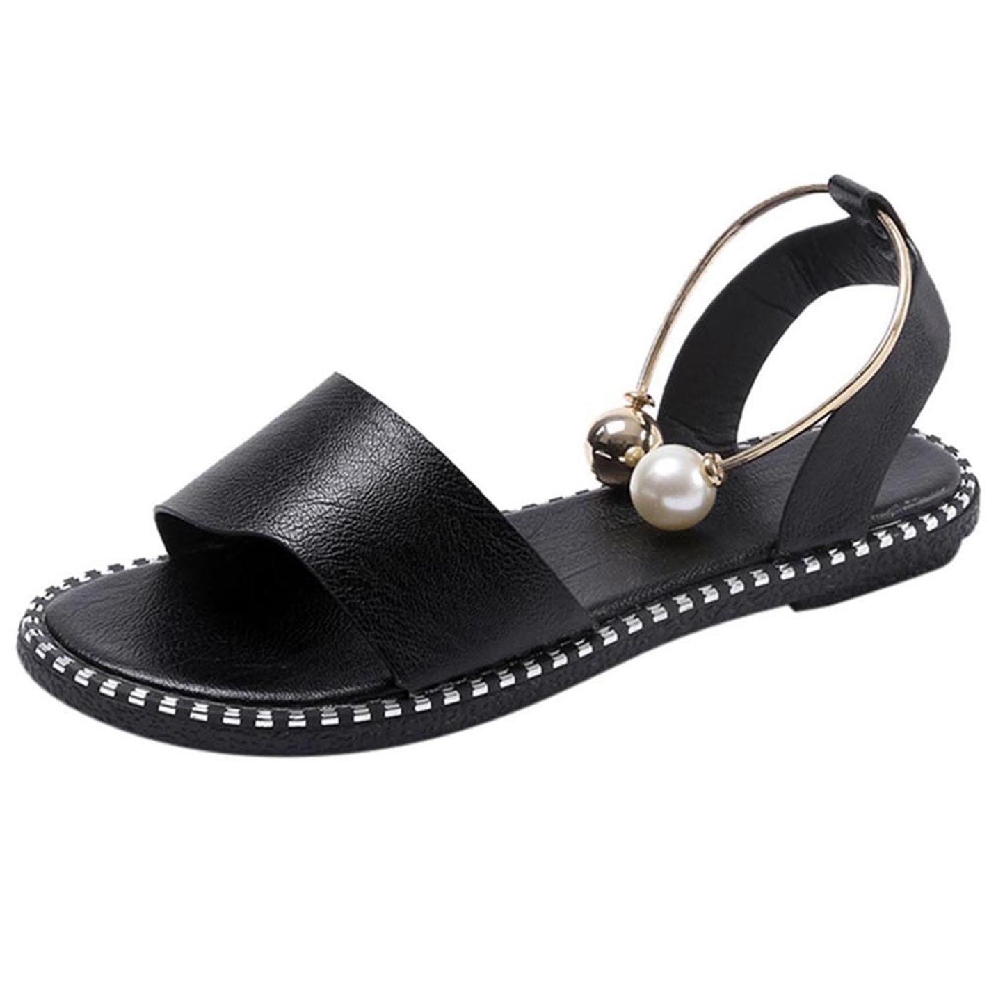 Elegant White Women Fashion Sandals Solid Round Toe Pearl Buckle Casual Sandals Shoes New Summer Outdoor Non-slip Flip Flop Dressy Sandals Cute Round Toe Strappy Wedding Shoes