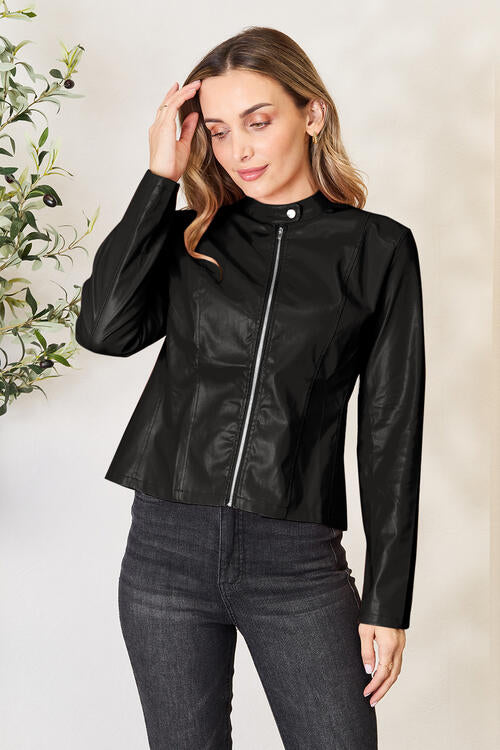 Women Classic Neck Zip-Up Jacket For Everyday Wear Elegant Girls Jacket