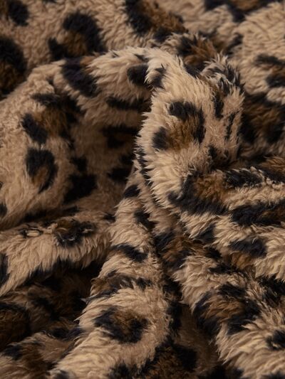 Trendy Fuzzy Leopard Hooded Jacket with Long Sleeves Casual Fit Comfortable Jacket For Women