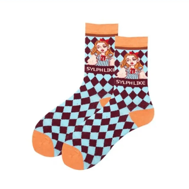 Fashion Colorful Print Socks Women Mushroom Spring Woman Socks Cotton Socks For Women Cotton Men's and Women's Printed Funky Socks - Unisex Mid Crew Length Breathable Pure Cotton Super Soft Quirky Prints Socks