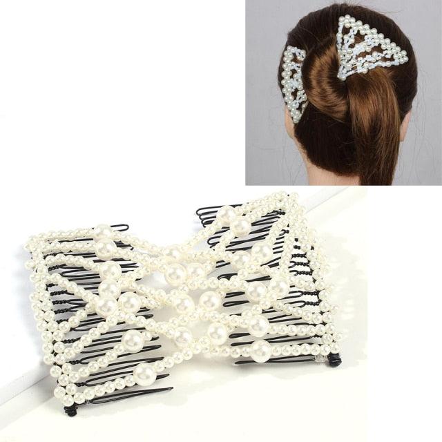 Fashion Professional Hair Comb Ladies Magic Beads Elasticity Double Bead String Clamp Stretchy Gorgeous Hair Accessories For Women for Valentine's Day