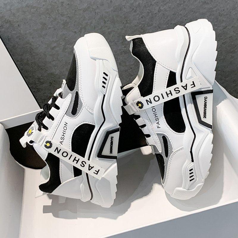 Fashion Spring Reflective Women Sneakers Lace Up Chunky Sneakers Mixed Color Women's Lightweight Casual Everyday Walking Fashion Chunky Sneakers