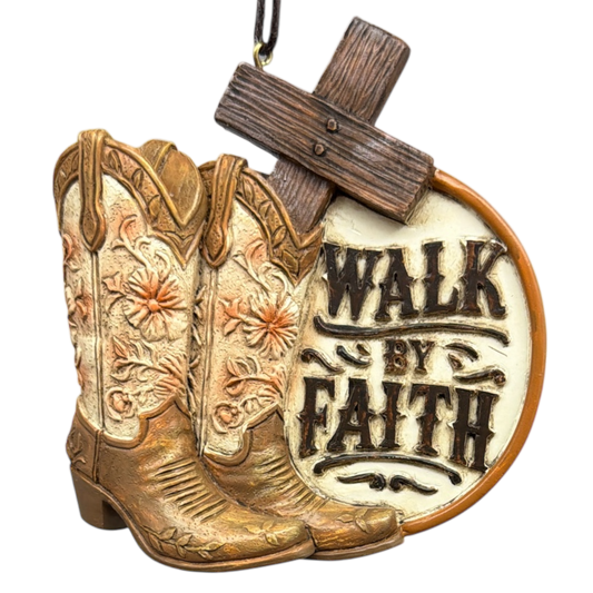 Western "Walk By Faith" Resin Ornament