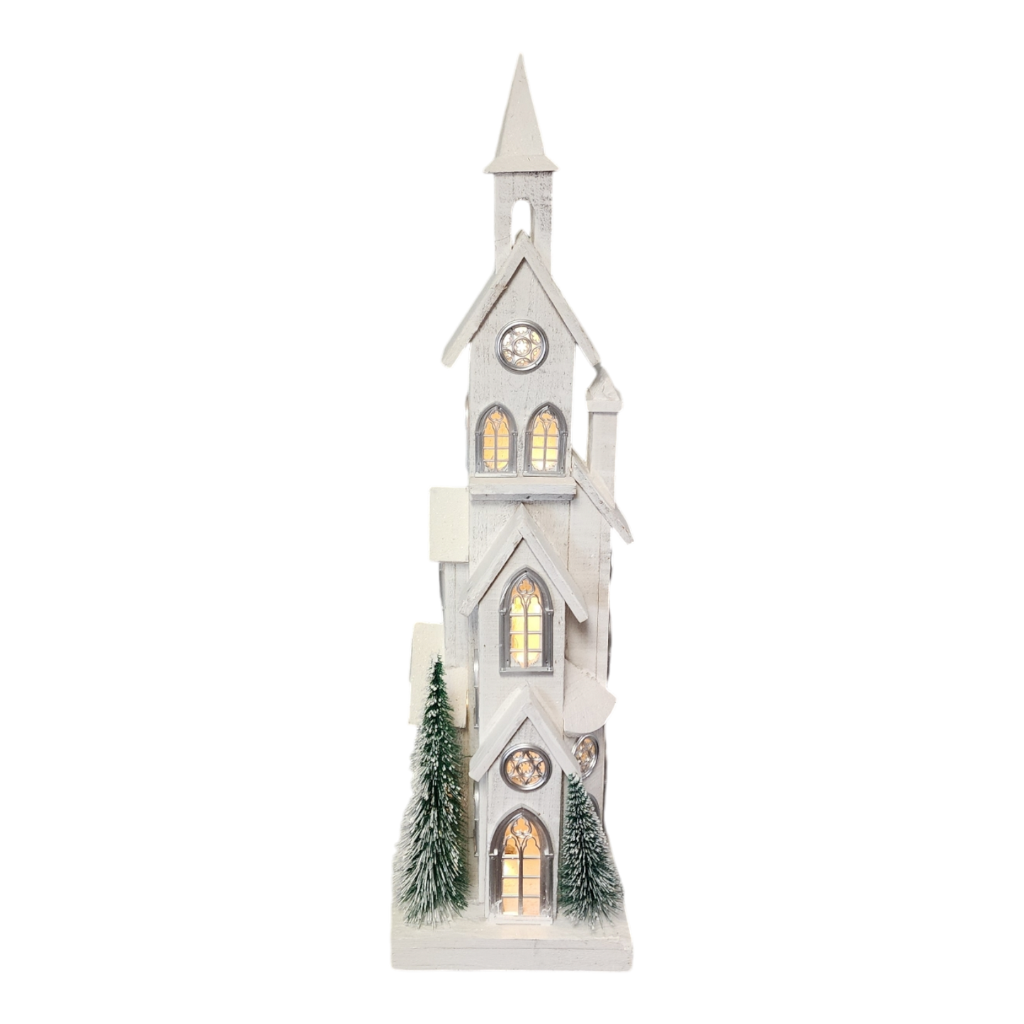 Lighted White Wood Church - 34.4 Inch
