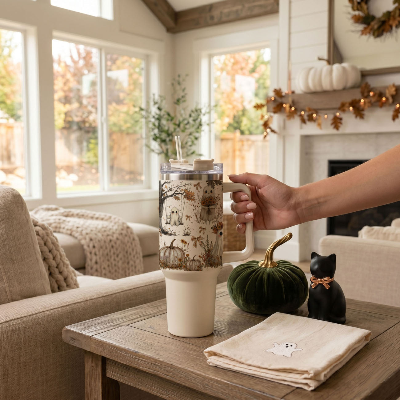 autumn cottagecore ghost tumbler
cute spooky ghost hydration cup
neutral cozy season halloween tumbler
ghost tumbler with bows and flowers
cozy spooky girl coffee tumbler
cute ghost tumbler aesthetic for moms
neutral warm toned ghost tumbler
pumpkin spice ghost coffee cup