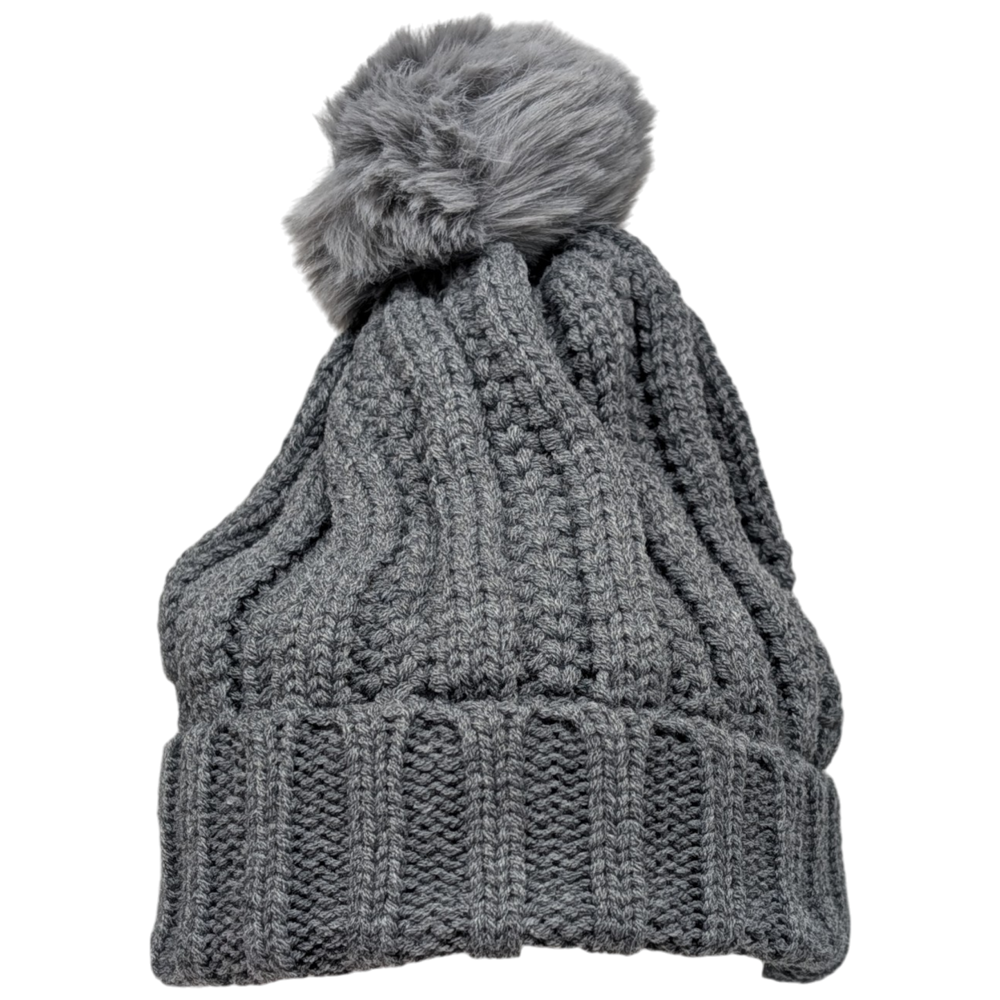 Knit Hat With Three Interchangeable Poms - Grey