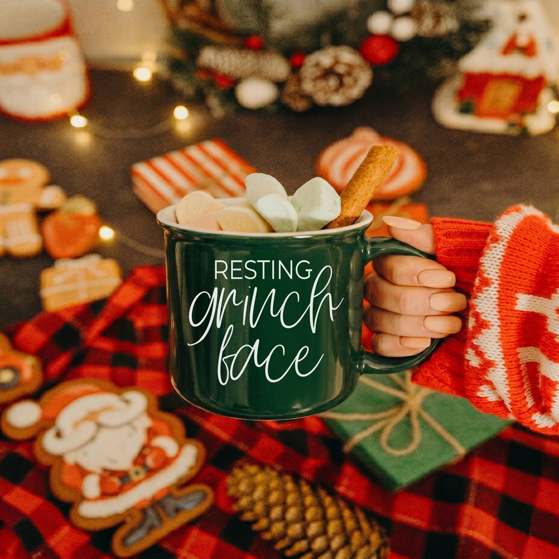 cozy winter coffee mug for holiday season
Christmas drinkware for festive kitchens
funny Christmas mug everyone relates to
holiday gift for someone with resting grinch face
Christmas mug that makes people laugh