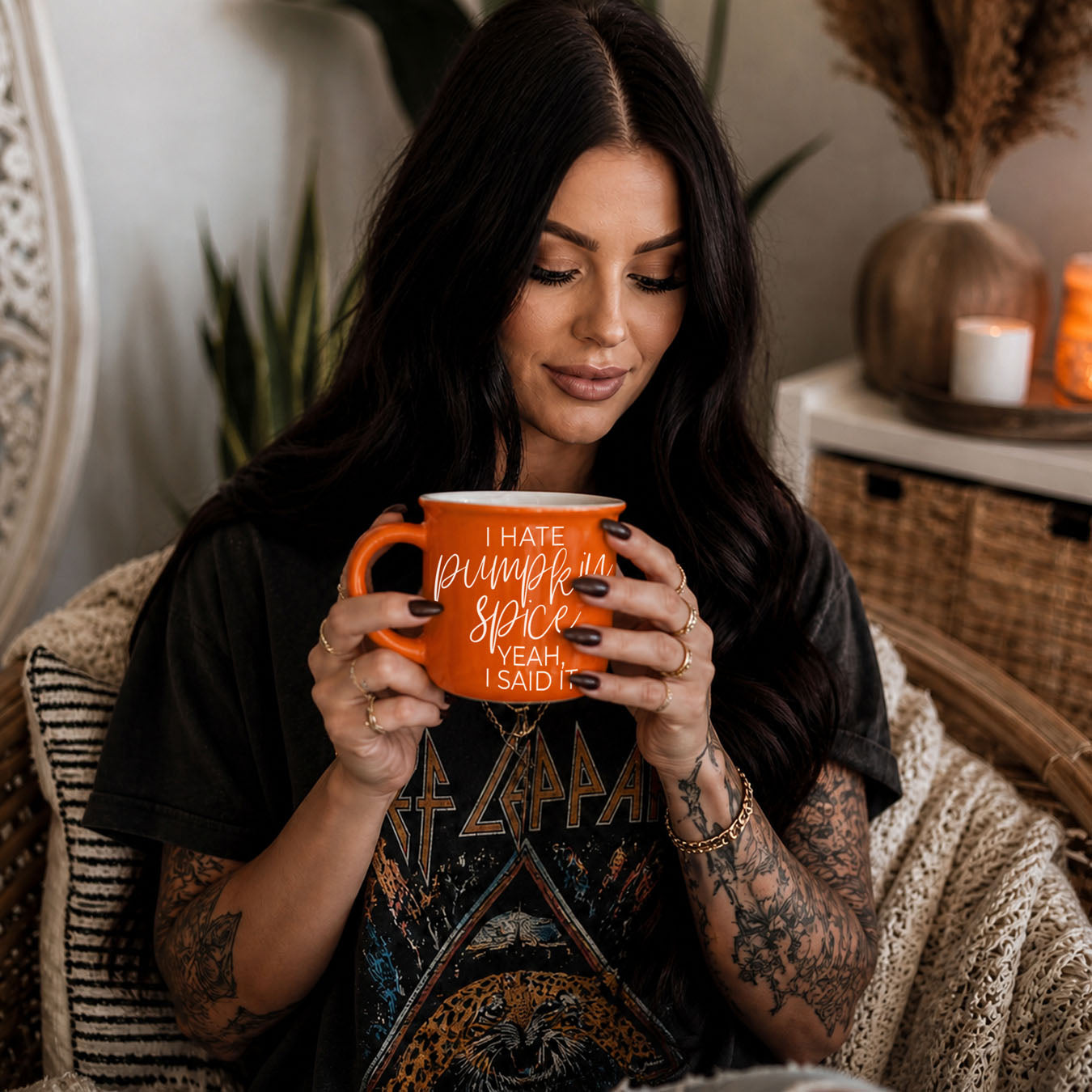 bold text fall coffee mug on table
orange ceramic cup with snarky fall saying
fall mug for people who are over pumpkin spice
halloween coffee cup with cheeky phrase
autumn drinkware for sarcastic coffee lovers
funny fall mug next to pumpkins and leaves
orange coffee mug in cozy fall flatlay
office desk fall mug with funny anti pumpkin quote