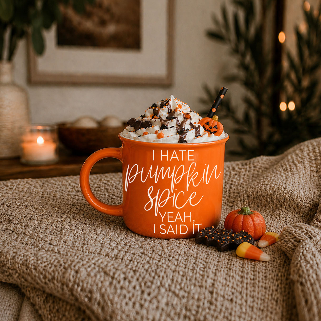 bright orange mug for autumn coffee and tea
funny fall phrase mug with modern script
unique fall coffee mug for people who hate pumpkin spice
funny orange fall mug on white background
autumn coffee mug with sarcastic message
bright orange novelty mug for fall season
cozy fall coffee cup for non pumpkin drinkers
funny quote mug for autumn mornings
