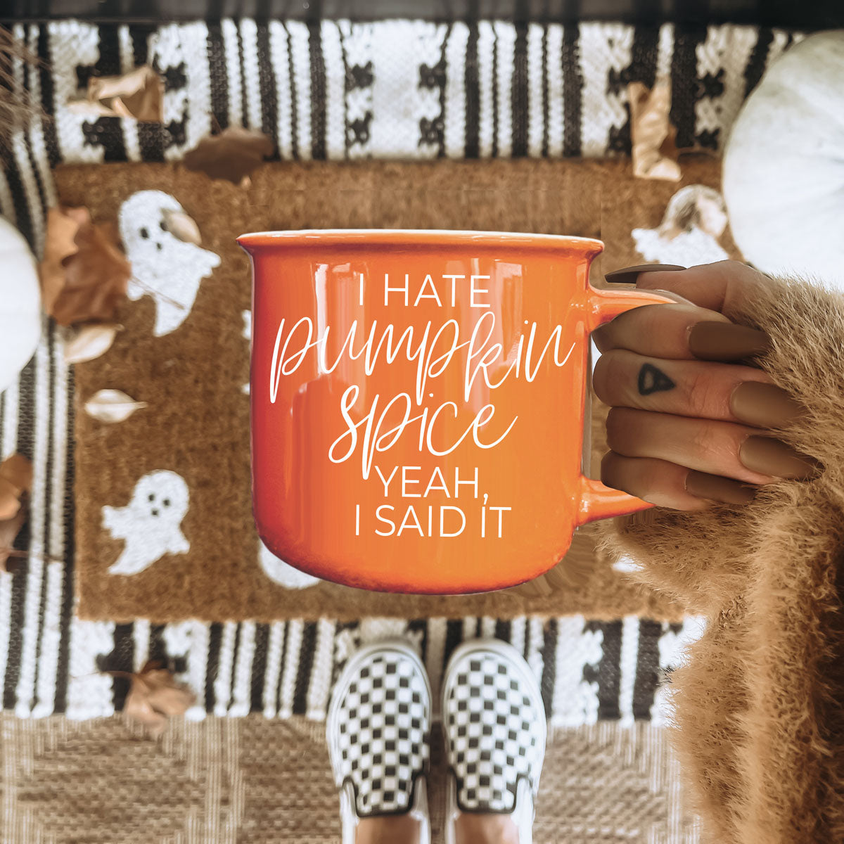 funny autumn mug perfect for group photos
bright orange coffee cup with strong fall opinion
novelty fall drinkware for adults
autumn mug for people who like classic coffee
